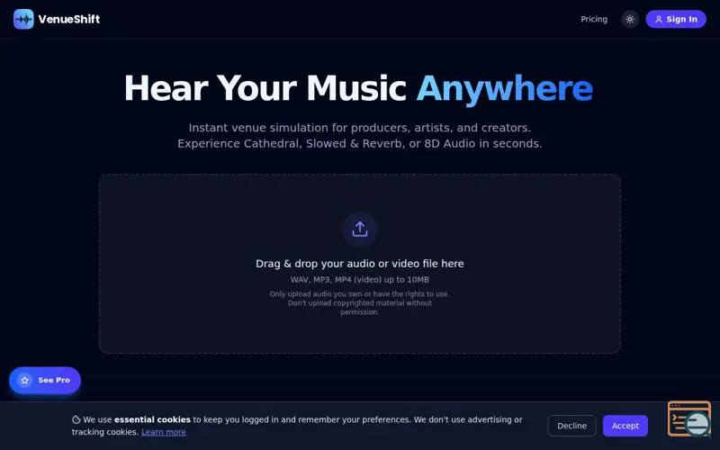 Screenshot of VenueShift - Audio Venue Simulator