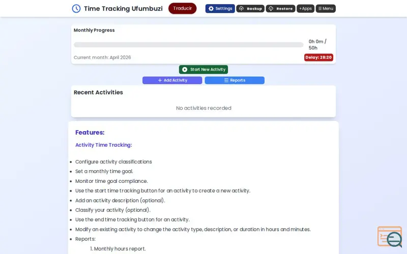 Screenshot of Time Tracking App Ufumbuzi