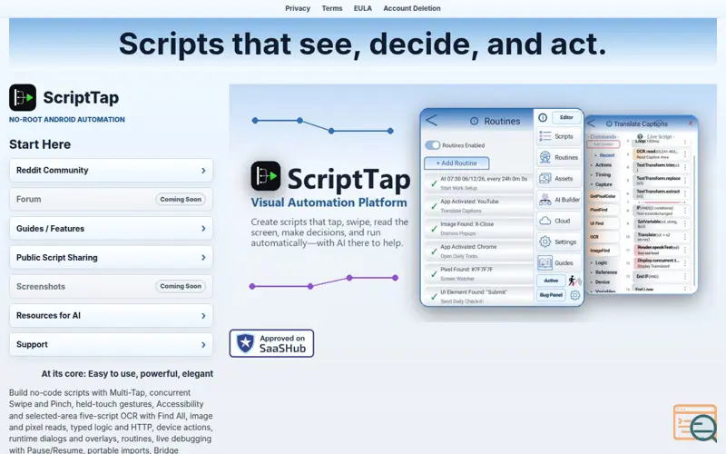 Screenshot of ScriptTap, a launch using GoDaddy
