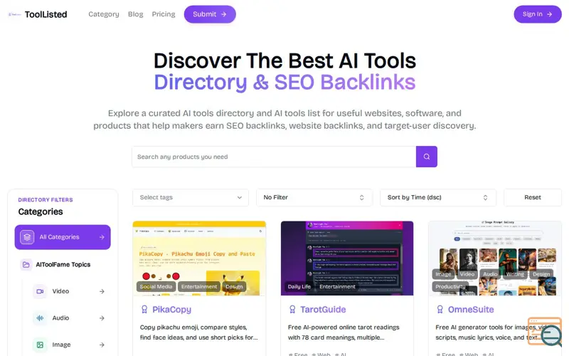 Screenshot of ToolListed
