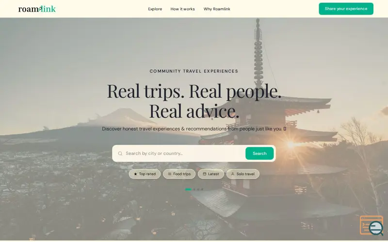 Screenshot of Roamlink — Community Travel Experiences