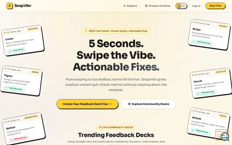 Screenshot of SnapVibr - 5-Second Website Feedback Decks