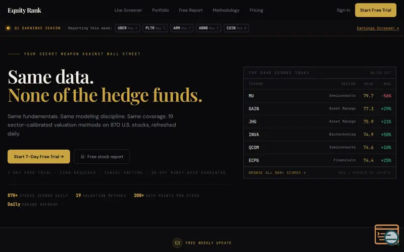 Screenshot of Equity Rank