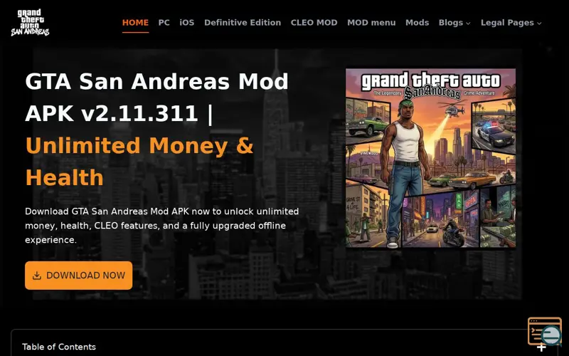 Screenshot of GTA San Andreas APK, a launch using Splide