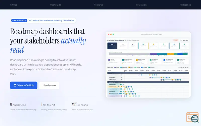 Screenshot of RoadmapSnap Beautiful roadmap dashboards