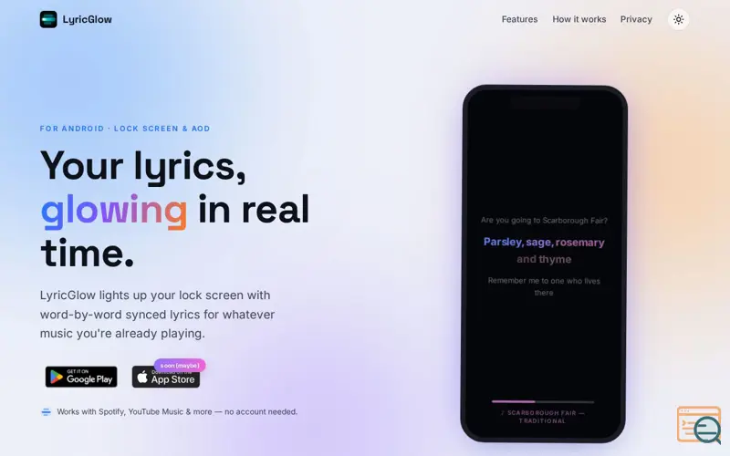 Screenshot of LyricGlow - lyrics on your lock screen