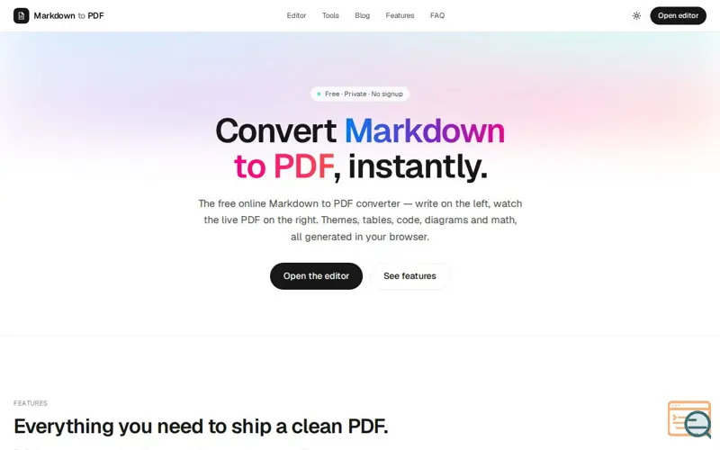Screenshot of Markdown to PDF