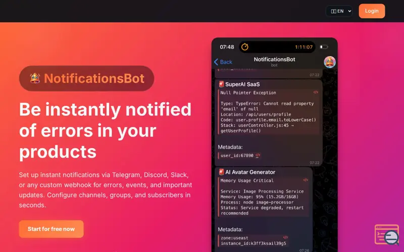 Screenshot of NotificationsBot