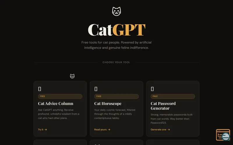 Screenshot of AI Cat Tools, Games & Free Generators.