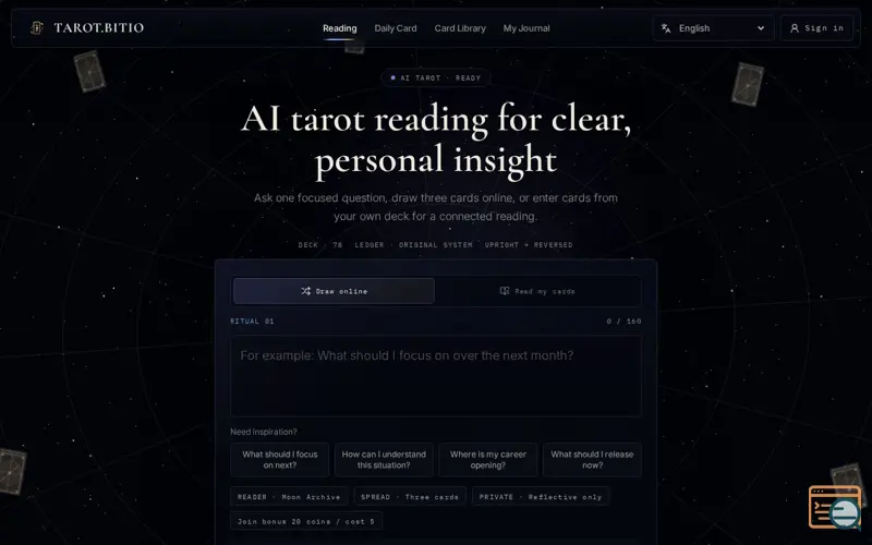 Screenshot of Tarot AI