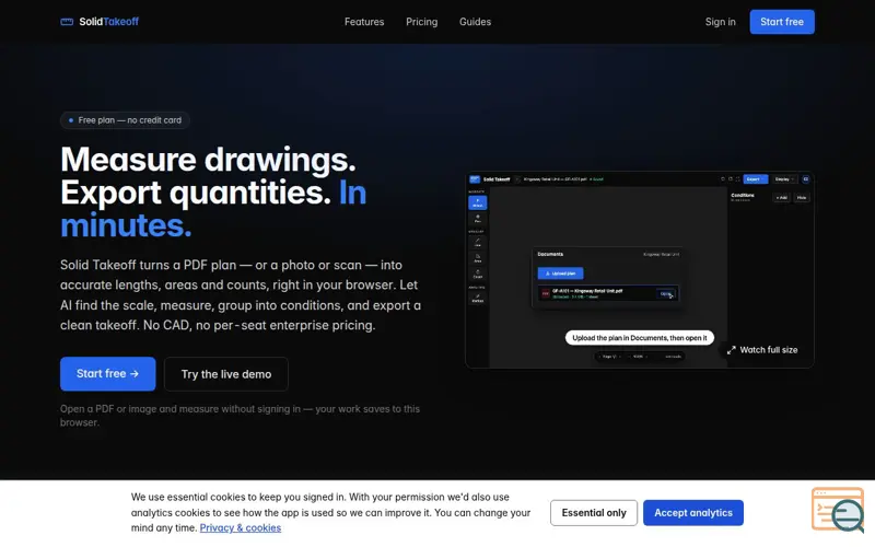 Screenshot of Solid Takeoff — fast PDF measurement & quantity takeoff