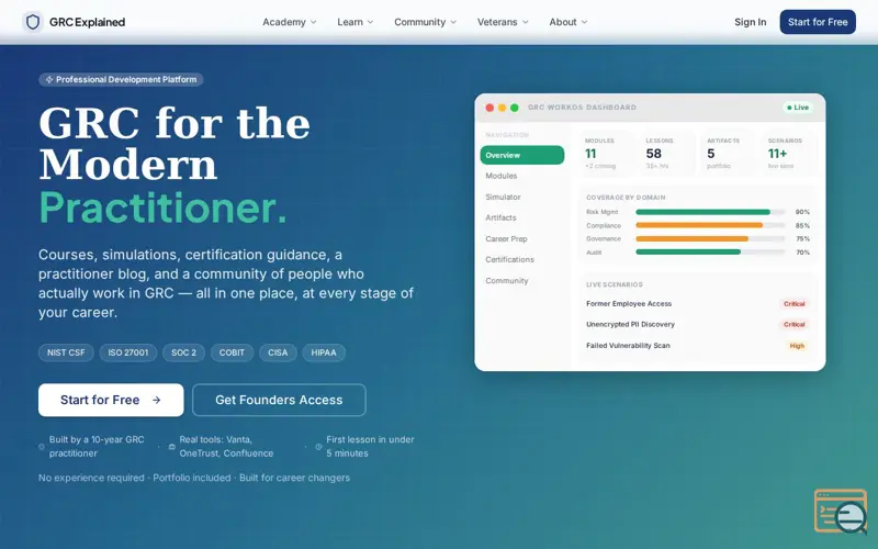 Screenshot of GRC Training for Career Changers