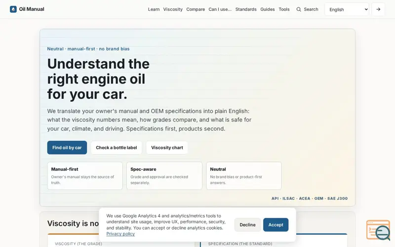 Screenshot of Oil Manual