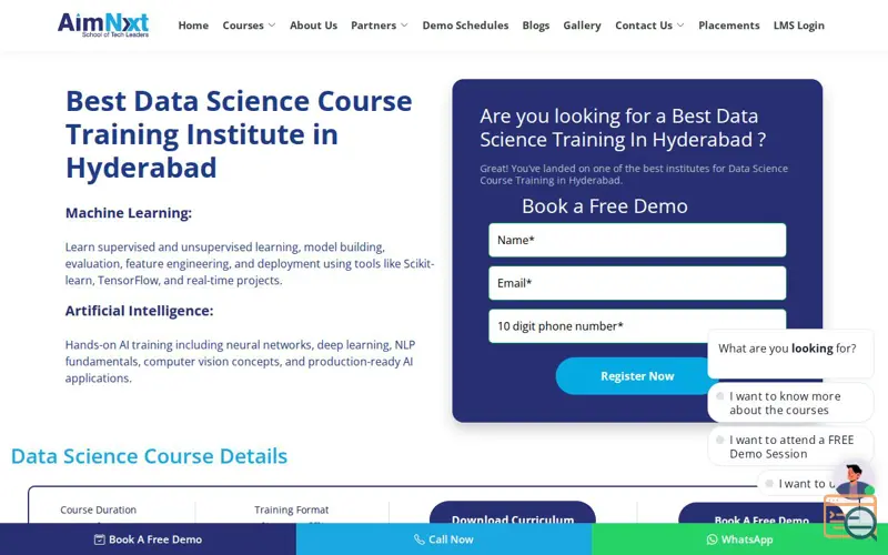 Screenshot of Data Science Course in Hyderabad, a launch using Collect.chat
