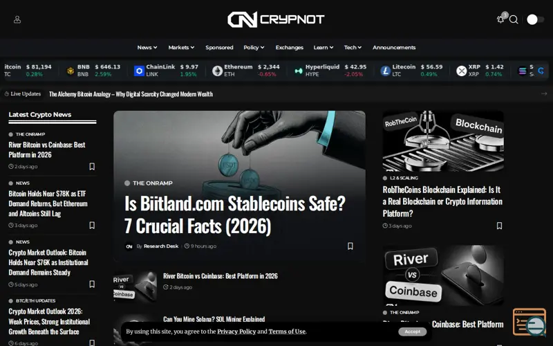 Screenshot of Crypnot, a launch using Polymarket