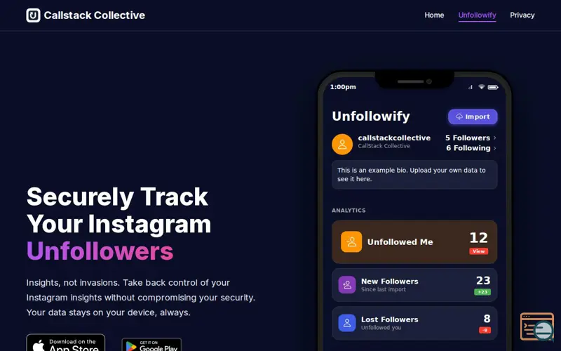 Screenshot of Unfollowify