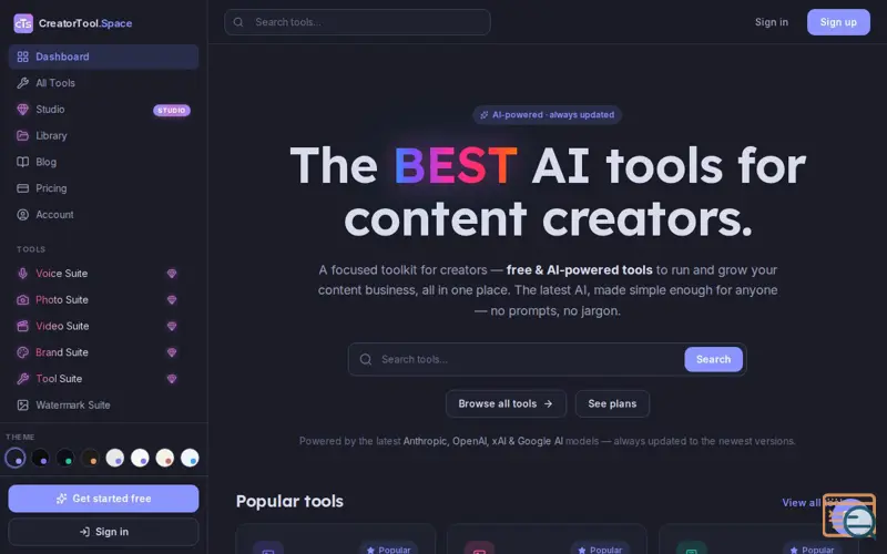 Screenshot of CreatorToolSpace