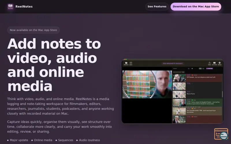 Screenshot of ReelNotes