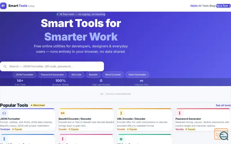 Screenshot of SmartToolsToday 