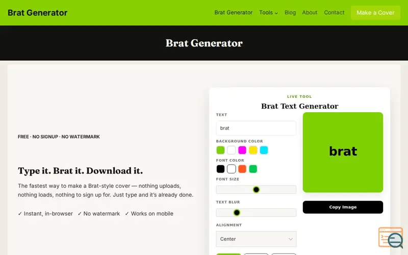 Screenshot of Brat Generator