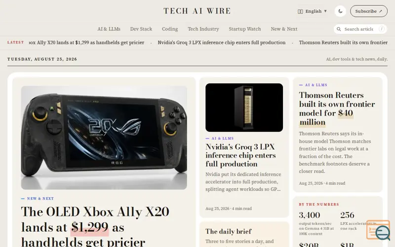 Screenshot of Tech AI Wire