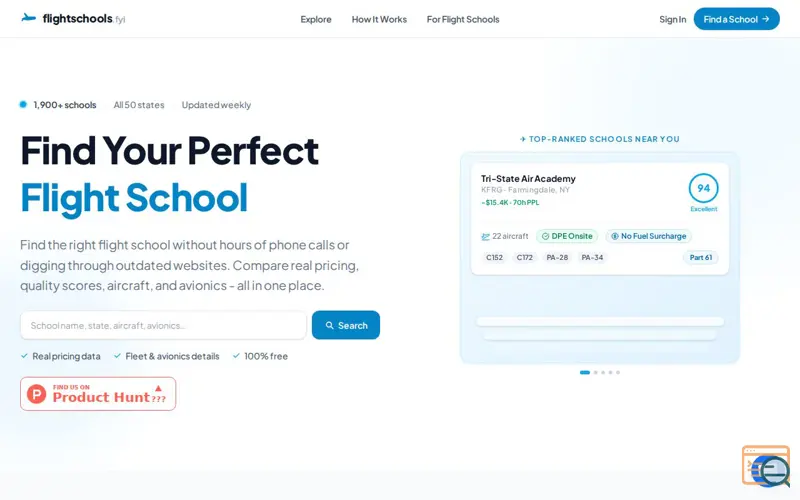 Screenshot of flightschools.fyi