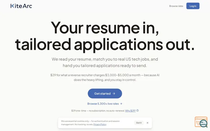 Screenshot of KiteArc.com