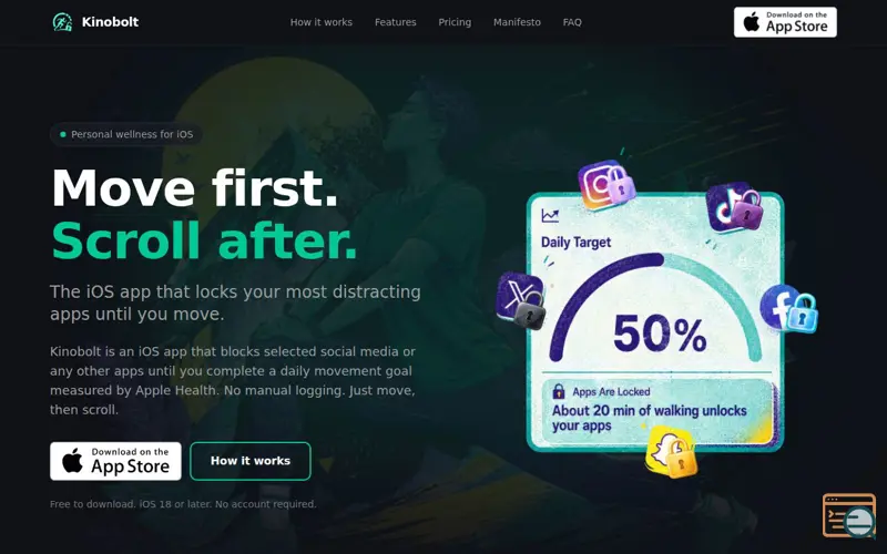 Screenshot of Kinobolt · Move to Unlock Your Apps