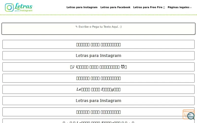 Screenshot of Letras Para Instagram