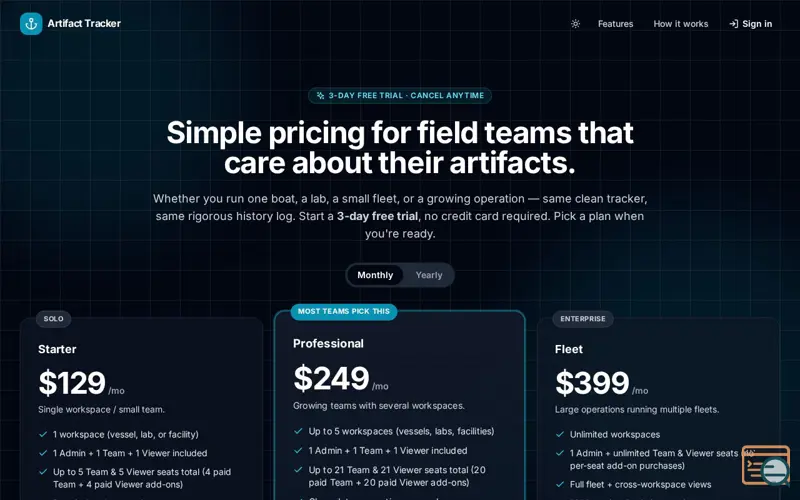 Screenshot of Artifact Tracker