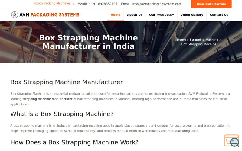 Screenshot of Box strapping machine