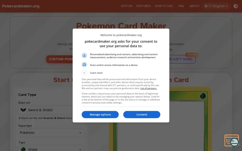 Screenshot of Pokemon Card Maker, a launch using GoatCounter