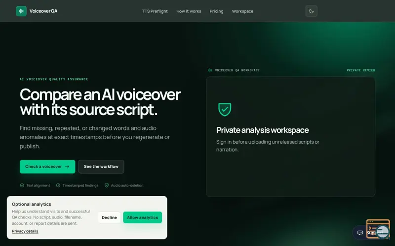 Screenshot of Voiceover QA - Check AI voiceovers against scripts