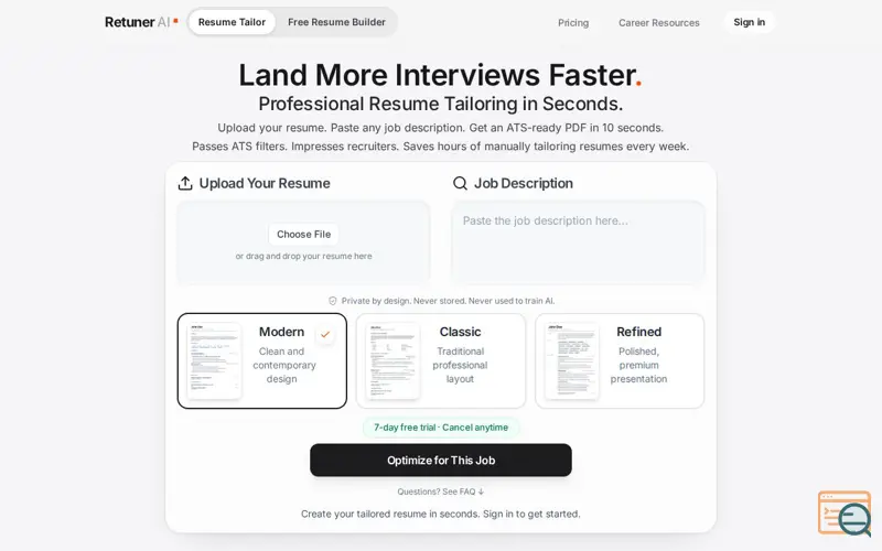 Screenshot of Retuner AI
