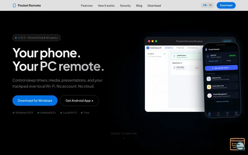 Screenshot of Pocket Remote — Control your Windows PC from your Android phone