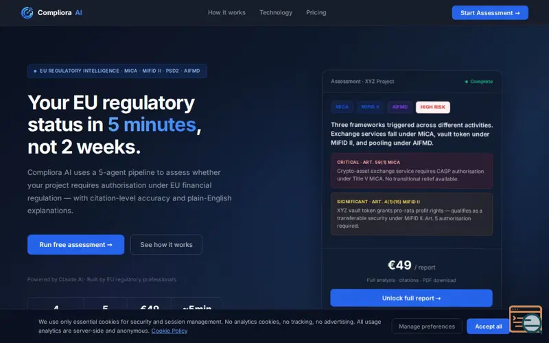 Screenshot of Compliora AI