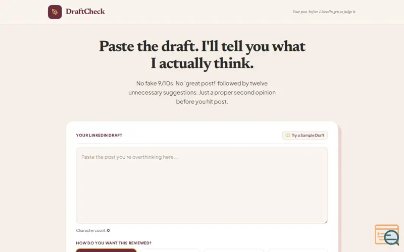 Screenshot of DraftCheck