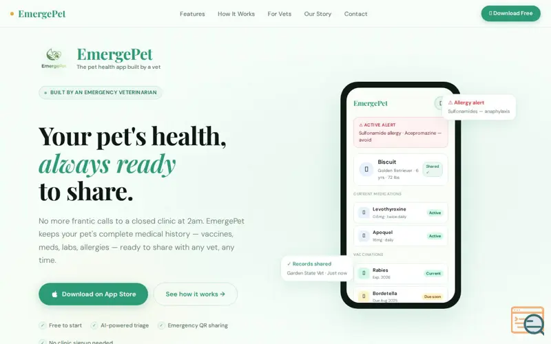 Screenshot of EmergePet
