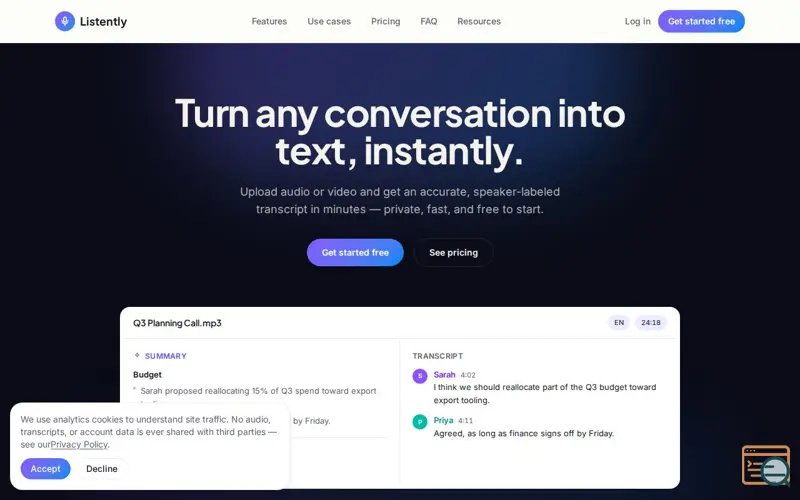 Screenshot of Turn any conversation into text, instantly — Listently