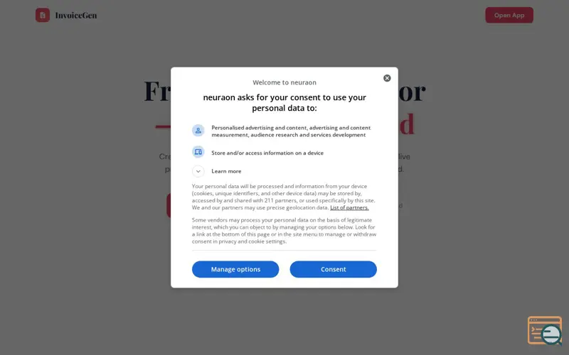 Screenshot of InvoiceGen