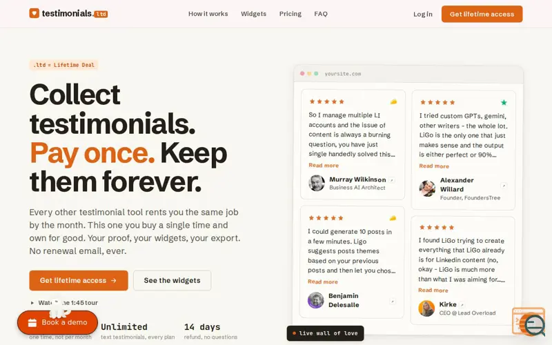 Screenshot of testimonials.ltd