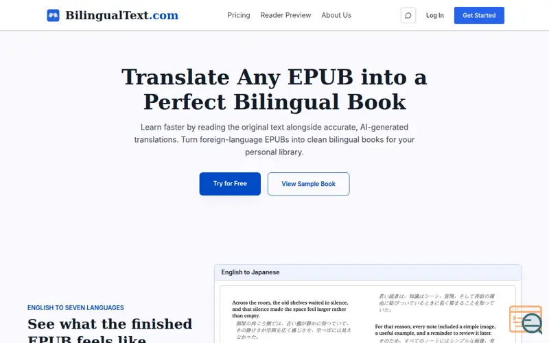 Screenshot of BilingualText - AI EPUB Translator for Bilingual Reading