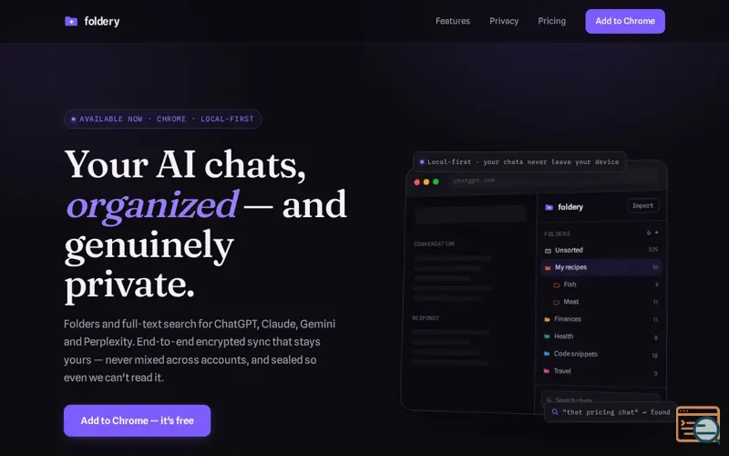 Screenshot of Foldery — Organize your AI conversations