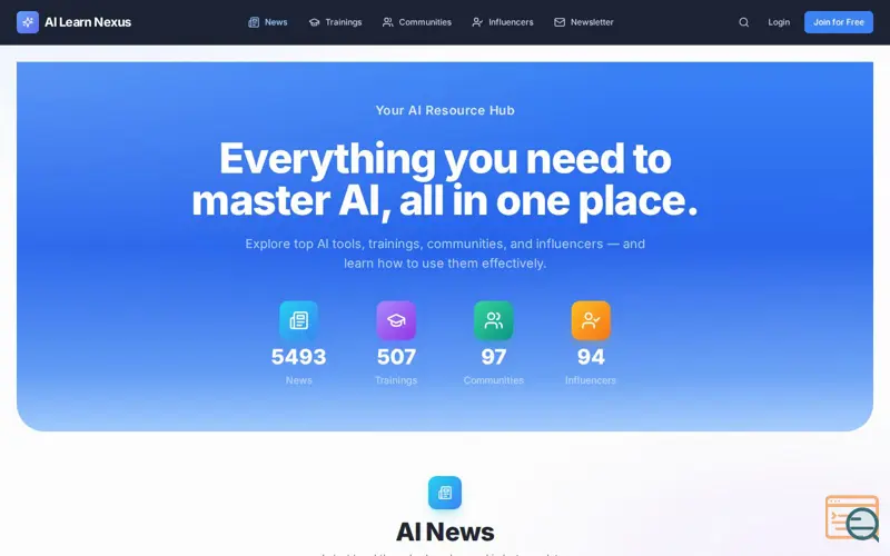 Screenshot of AI Learn Nexus- A Curated AI Hub