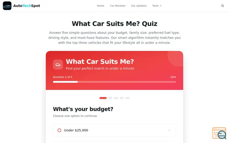 Screenshot of What Car Suits Me?