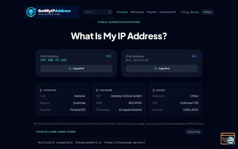 Screenshot of What Is My IP Address? — Free Public IP & Network Lookup Tool
