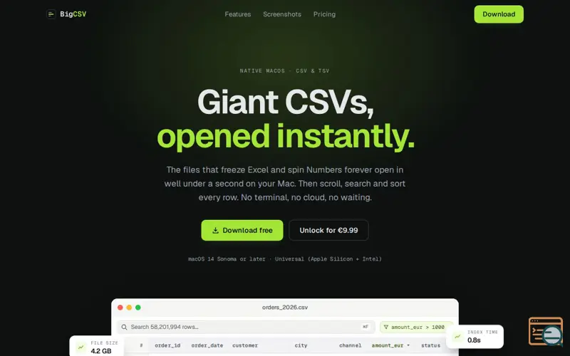 Screenshot of BigCSV