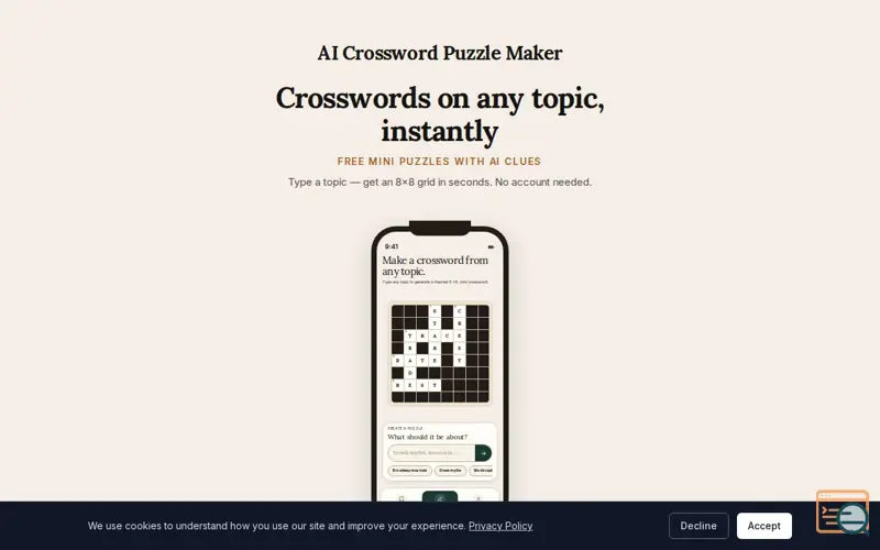 Screenshot of AI Crossword App