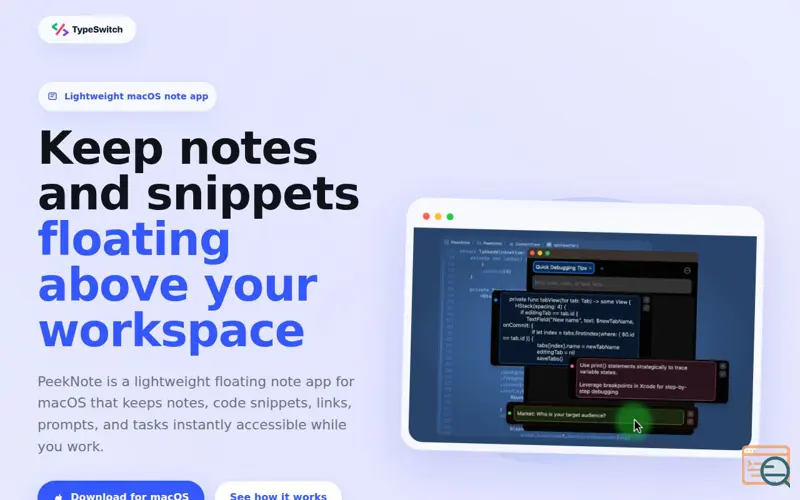 Screenshot of PeekNote