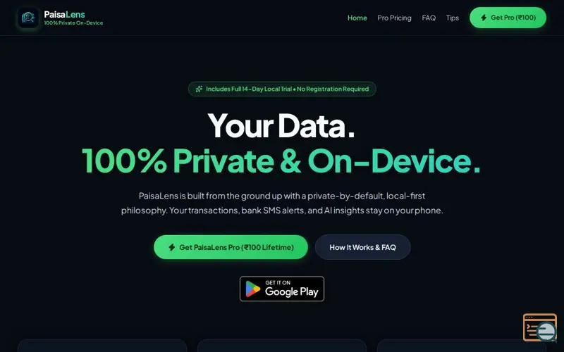 Screenshot of PaisaLens — Private On-Device Expense Tracker & Pro Licensing